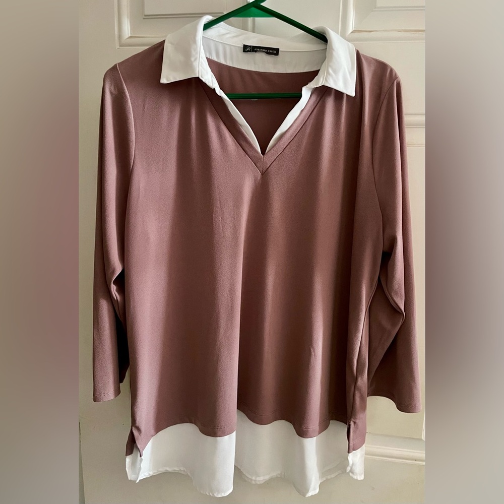 Adrianna Papell Mauve and White Button Down Shirt